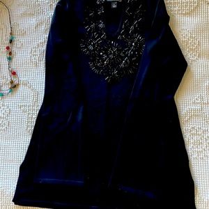 Black Beaded Flared Bottom/Sleeves Swester Collection DressBarn